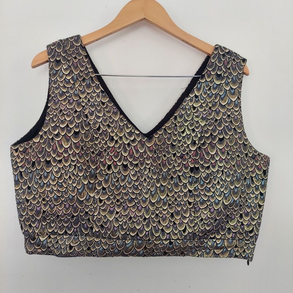 Mermaid Fish Scale Print Crop Top Tank Top Metallic Sleeveless Size 12